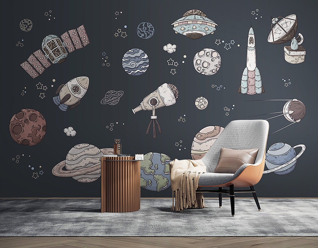 Cute Space Wallpaper Peel and Stick Planet Wall Mural for Kids Room - Etsy