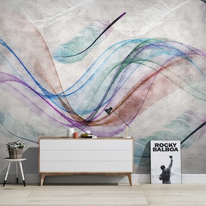 Colorful Feathers Wallpaper Abstract Wall Mural Boho Wall Art Geometric Background Peel and Stick