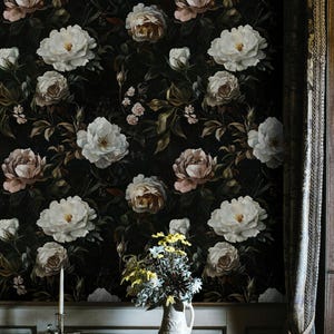 Dark Floral Wallpaper Peel and Stick Moody Vintage Rose Peony Wall Mural