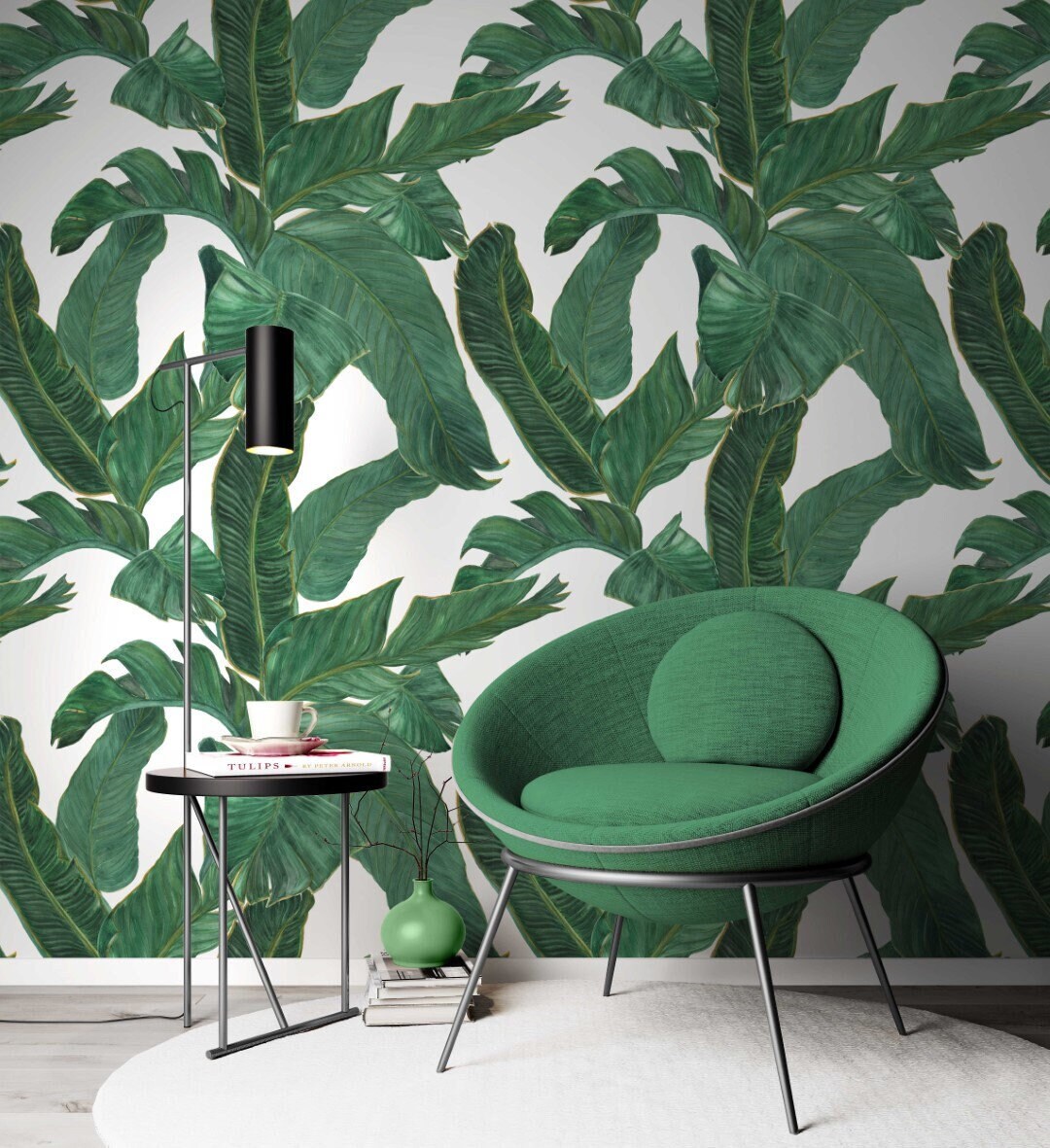 Green Leaf Wallpaper Banana Leaves Wall Mural Palm Peel and Stick - Etsy