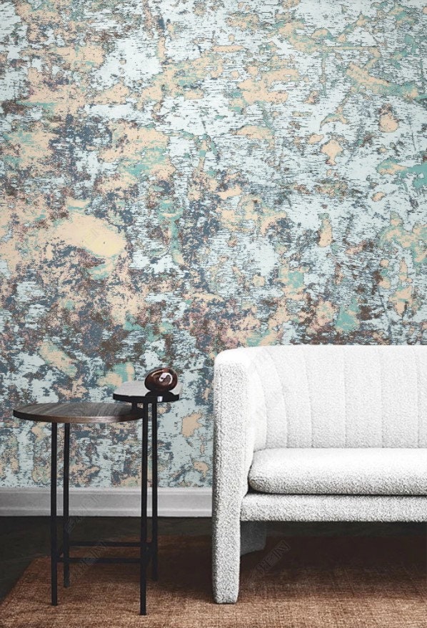 Grunge Wallpaper Cement Wall Mural Blue Peel and Stick - Etsy