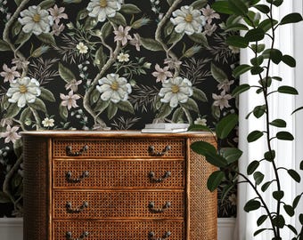 Dark Floral Wallpaper Peel and Stick Vintage Botanical Wall Mural Traditional Wallpaper