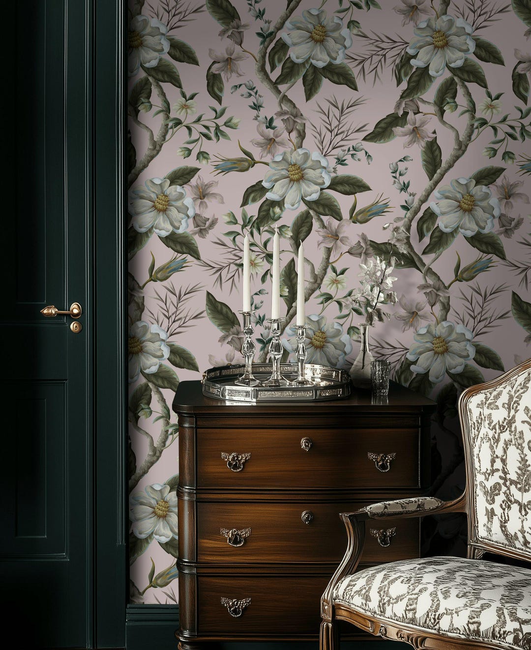 Vintage Botanical Wallpaper Peel and Stick Pink Floral Wall Mural - Etsy