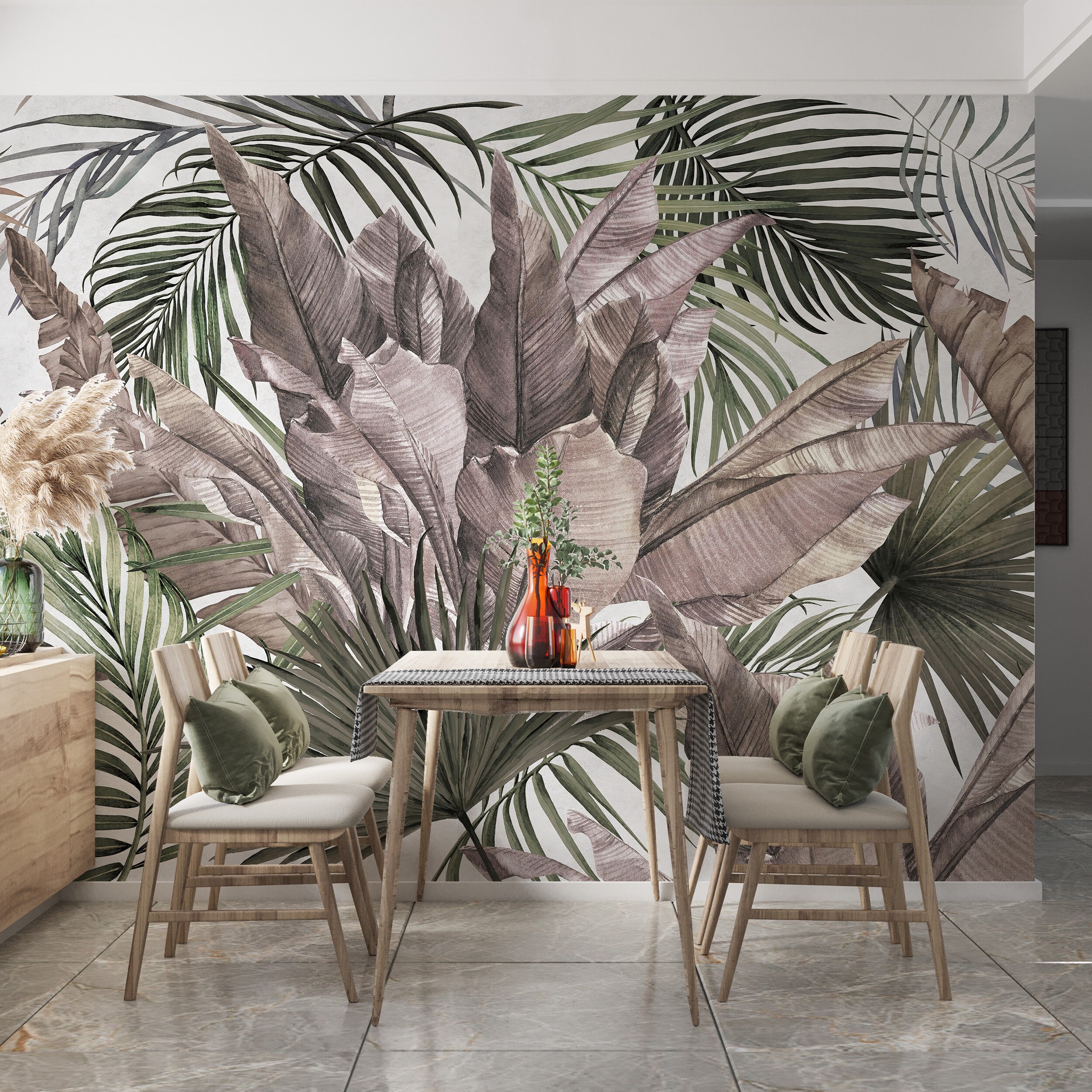 Tropical Palm Leaf Wallpaper Mural: Brown Peel and Stick Wall Art - Etsy