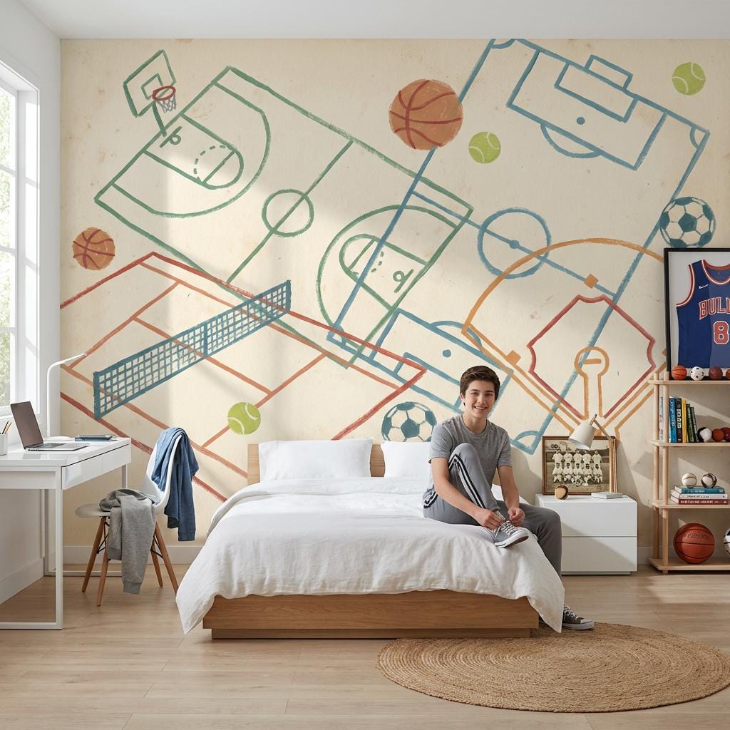 Sports Wallpaper Geometric Peel And Stick Abstract Removable Wall Decor