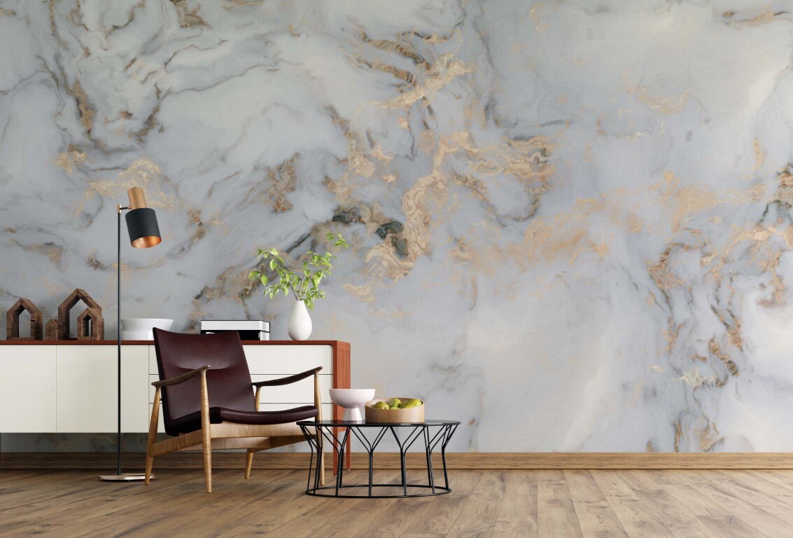 Grau Marmor Golden aussehende Textur Luxus Hintergrund Tapete | Etsy