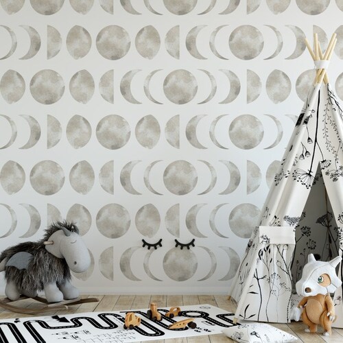 Wallpaper Peel and Stick Wallpaper Watercolor Moon Phases - Etsy
