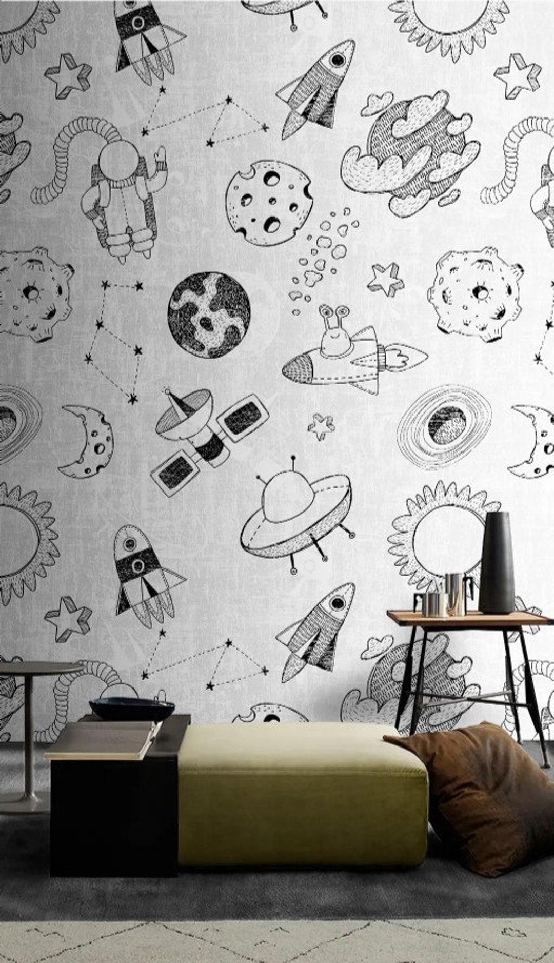 Space Wallpaper Astronaut Wall Mural Kids Room Peel and Stick - Etsy