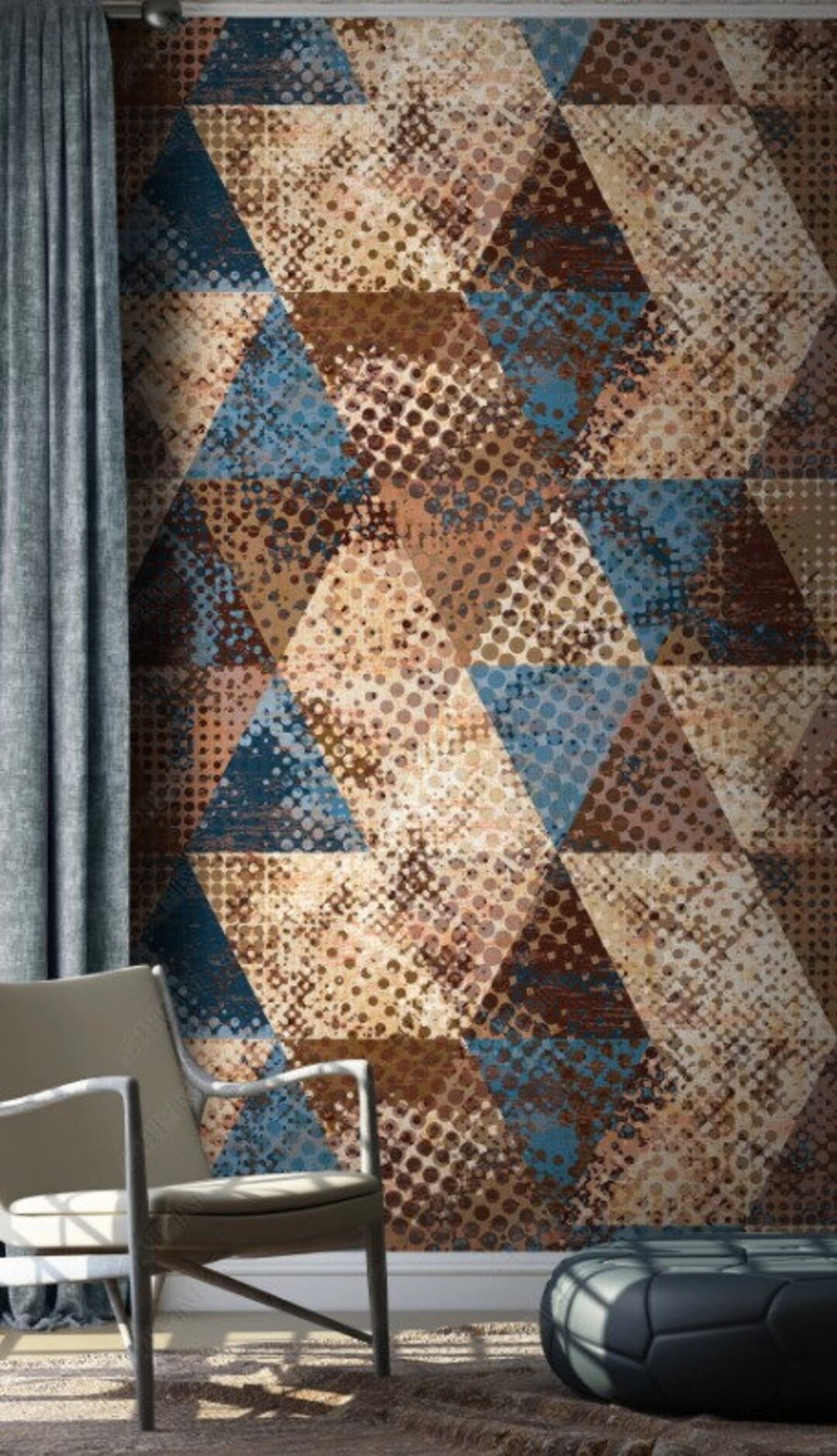 Geometric Wallpaper Triangle Wall Mural Vintage Peel and Stick Etsy