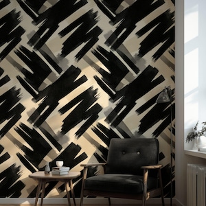 Brushstroke Abstract Wallpaper Bold Black Peel And Stick Removable Wall Decor