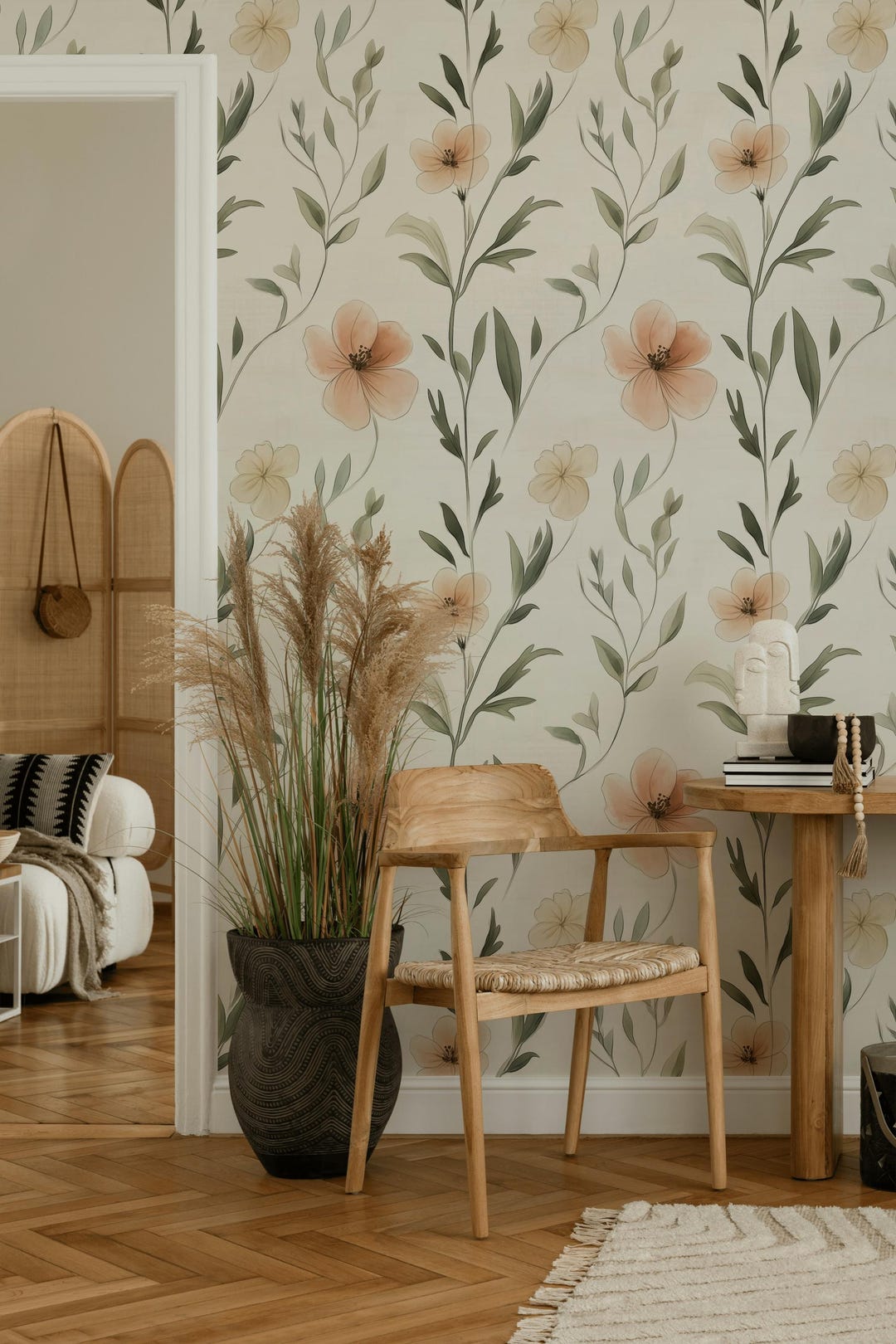 Soft Floral Wallpaper Pastel Bloom Peel and Stick Removable Wall Decor
