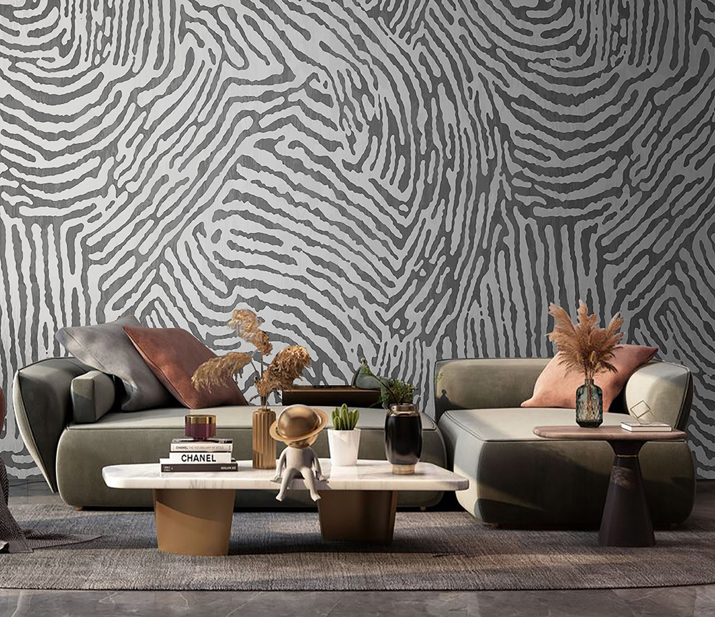 Fingerprint Wallpaper Gray Wall Murals Abstract Peel and Stick