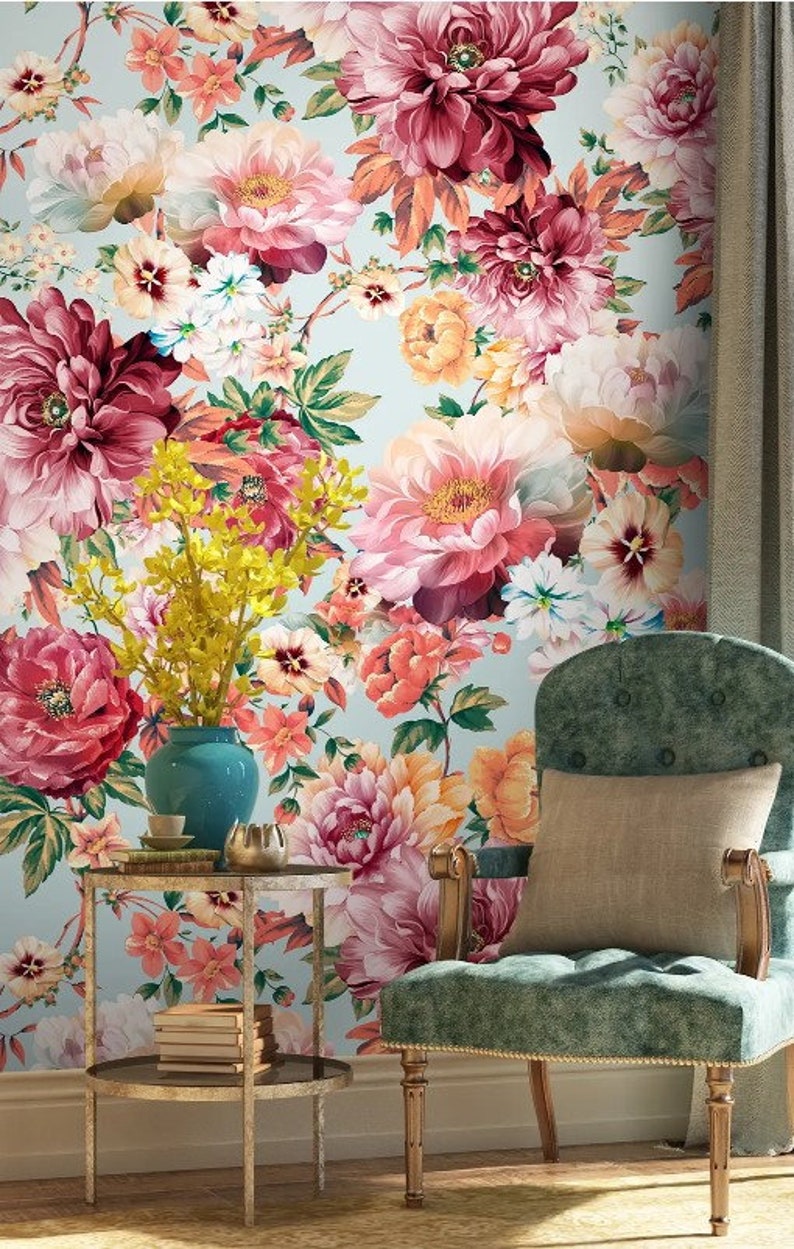 Roses Wallpaper Peony Wall Mural Pink Pattern Peel and Stick - Etsy