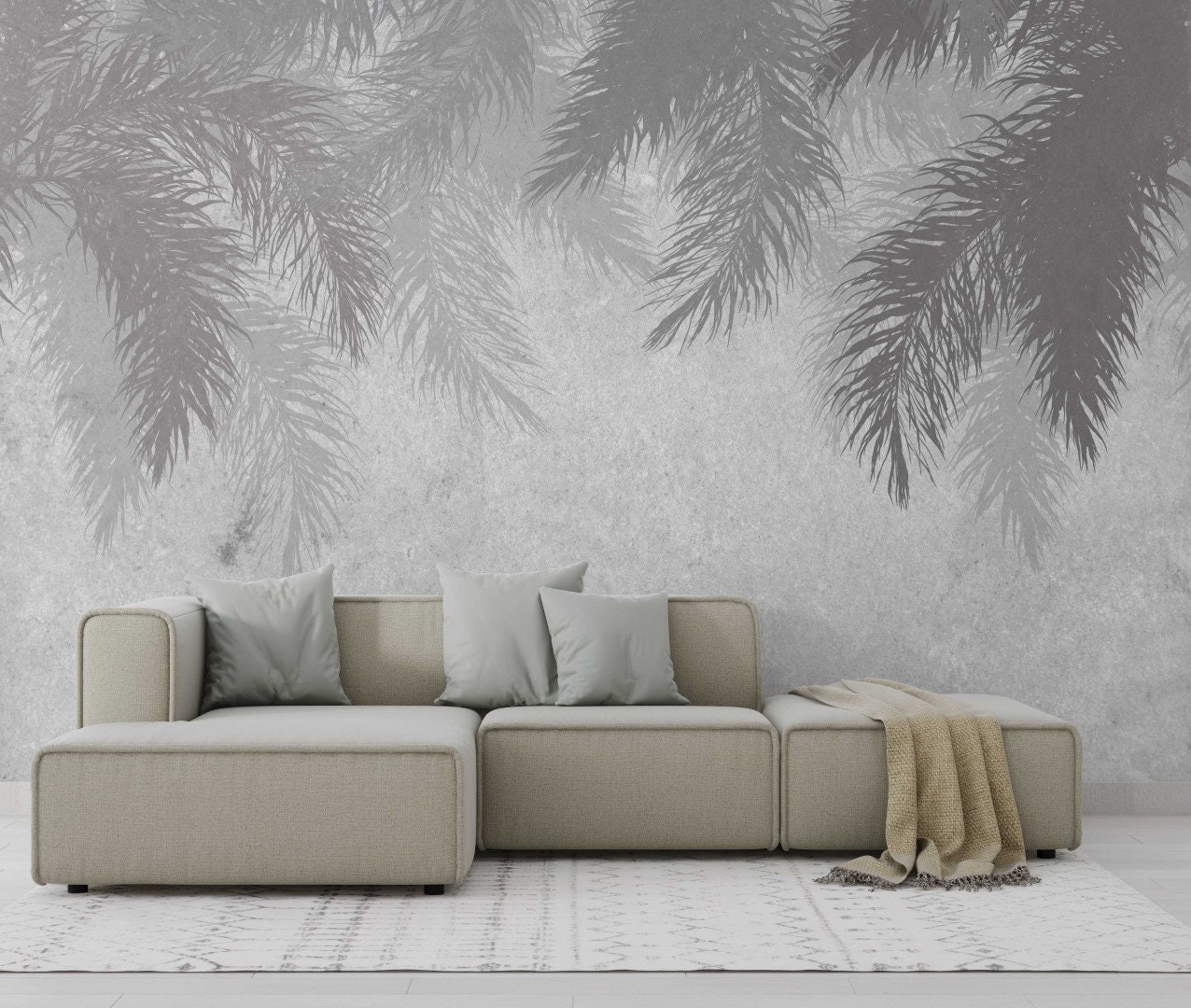 Palm Leaves Wallpaper Tropical Wall Mural Leaf Wall Art Gray Background ...