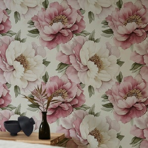 Blush Pink Peony Wallpaper: Elegant Floral Peel and Stick Wall Mural
