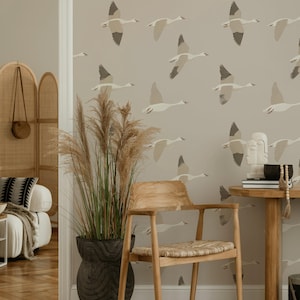 Carta da parati Flying Geese Peel and Stick / murale scandinavo neutro