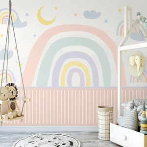 Rainbow Wallpaper Stripes Wall Mural Retro Wall Art Boho Peel and Stick