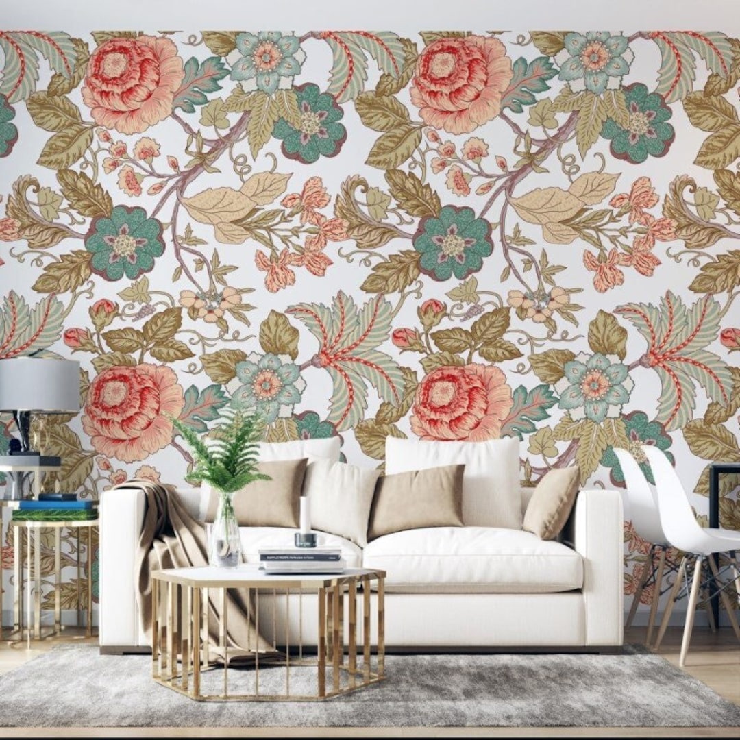 Rose Wallpaper Floral Wall Mural Vintage Wall Art Colorful Peel and ...