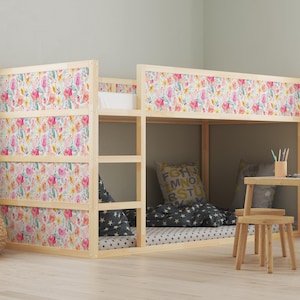 Watercolor Floral KURA Bed Decals: Peel & Stick Kids Room Decor