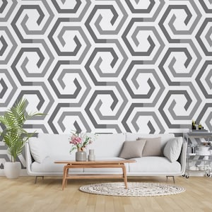 Carta da parati geometrica Decorazione da parete esagonale Nero Bianco Stacca e attacca