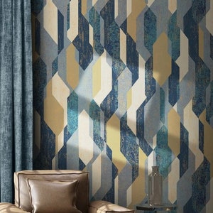 Geometric Shape Wallpaper Green Wall Mural Yellow Peel and Stick - Etsy