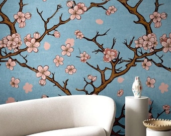 Cherry Blossom Wallpaper Sakura Tree Peel and Stick Japanese Wall Art
