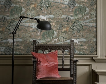 Papel de Parede William Morris com Animais da Floresta: Mural de Parede Botânico Vintage