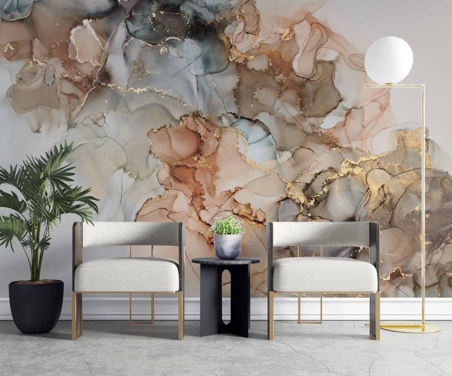 Abstract Wallpaper Fluid Wall Mural Painting Peel and Stick Art Wall ...
