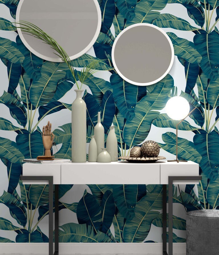 Banana Leaves Wallpaper Green Leaf Wall Mural Tropical Peel and Stick ...