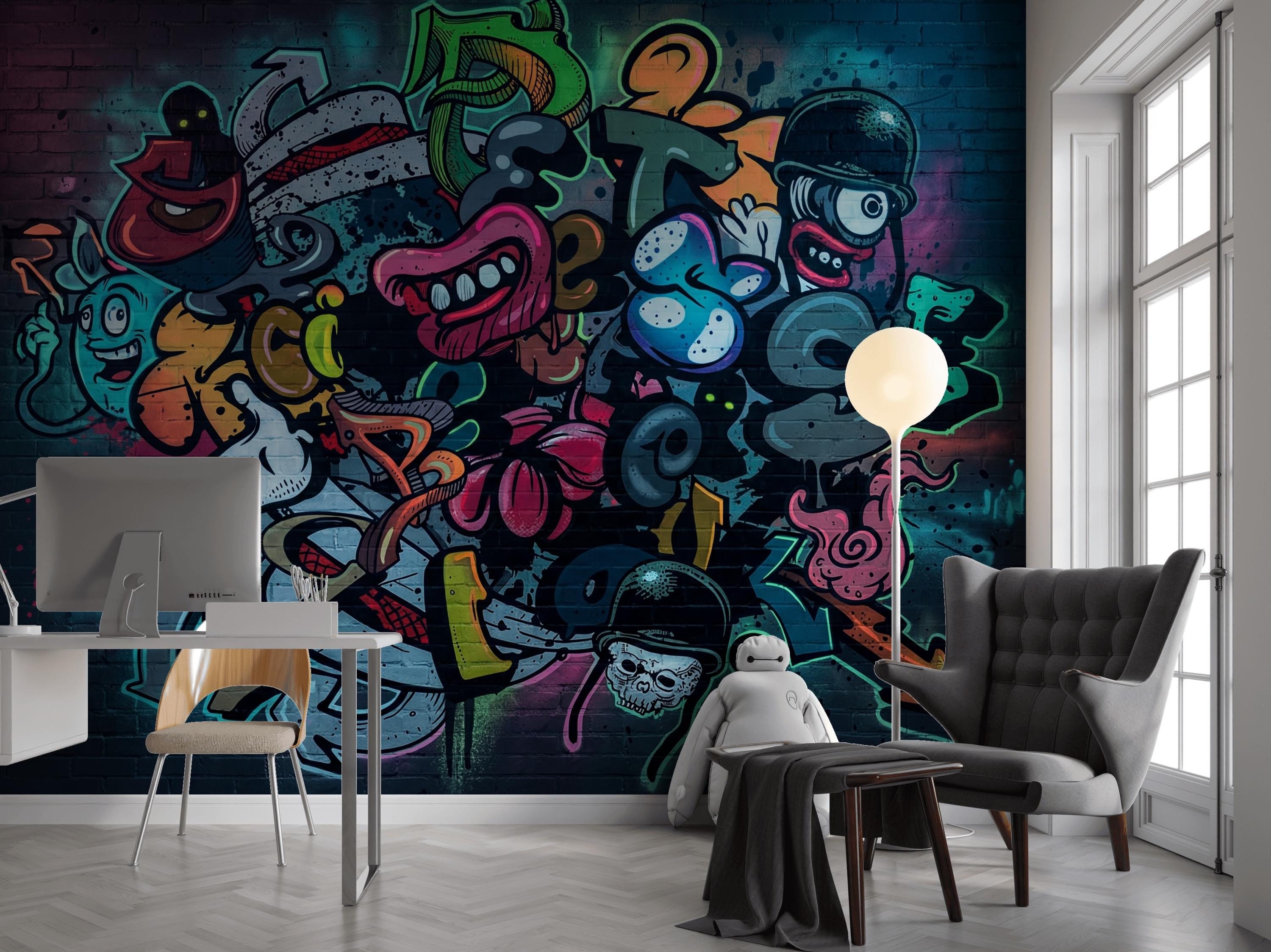Brick Wall Wallpaper Urban Peel and Stick Street Art Removable Wall ...