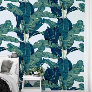 Banana Leaves Wallpaper Green Leaf Wall Mural Tropical Peel and Stick ...
