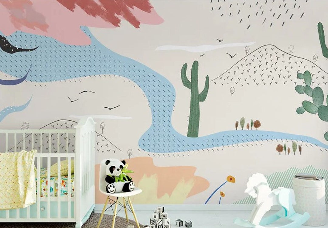 Cactus Wallpaper Mountain Peel and Stick Kids Room Wall Mural Nursery ...