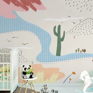 Carta da parati Cactus Mountain Peel and Stick Kids Room Murale Nursery Wall Art