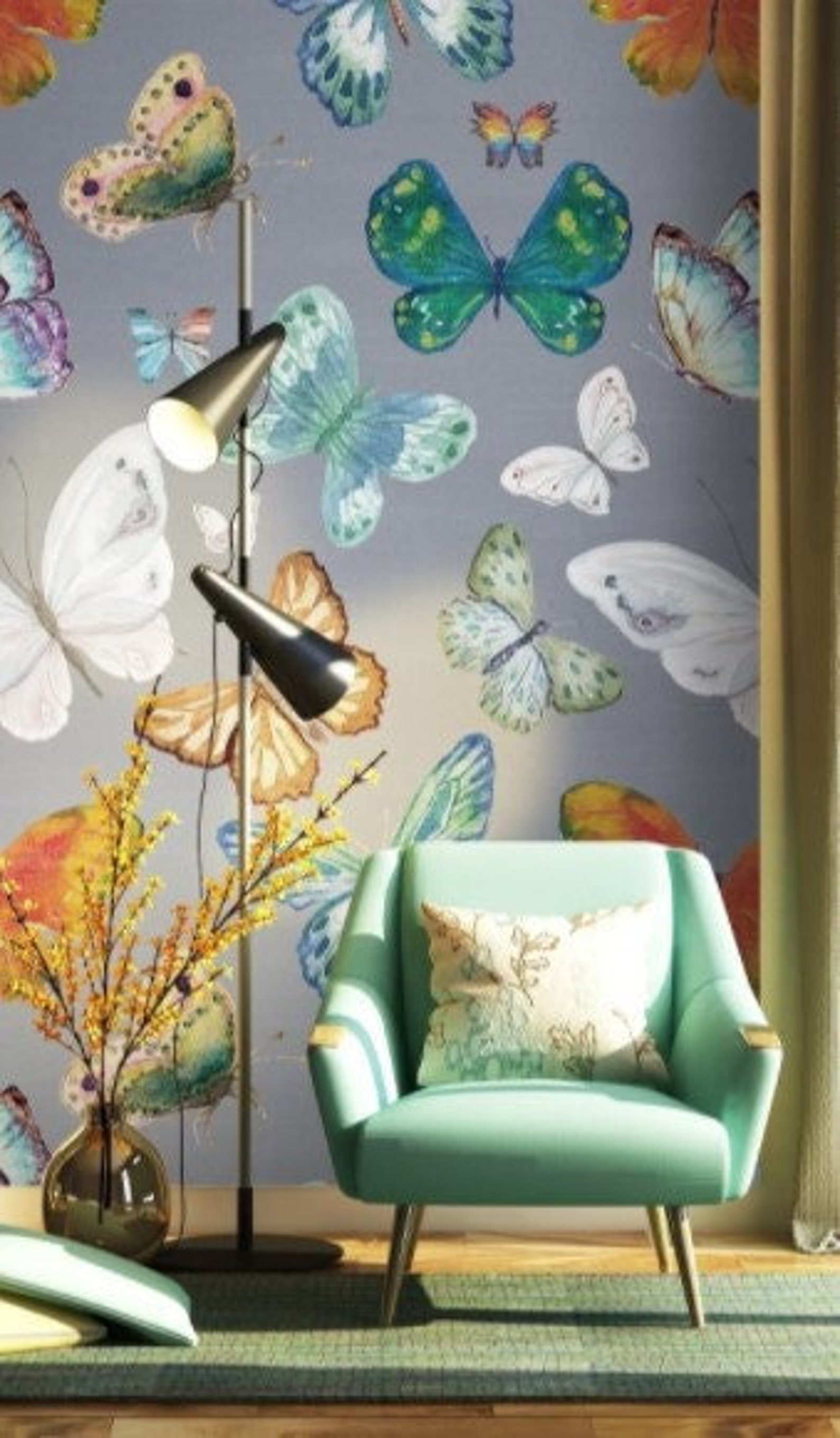 Butterfly Wallpaper Colorful Wall Mural Butterflies Pattern Peel and ...