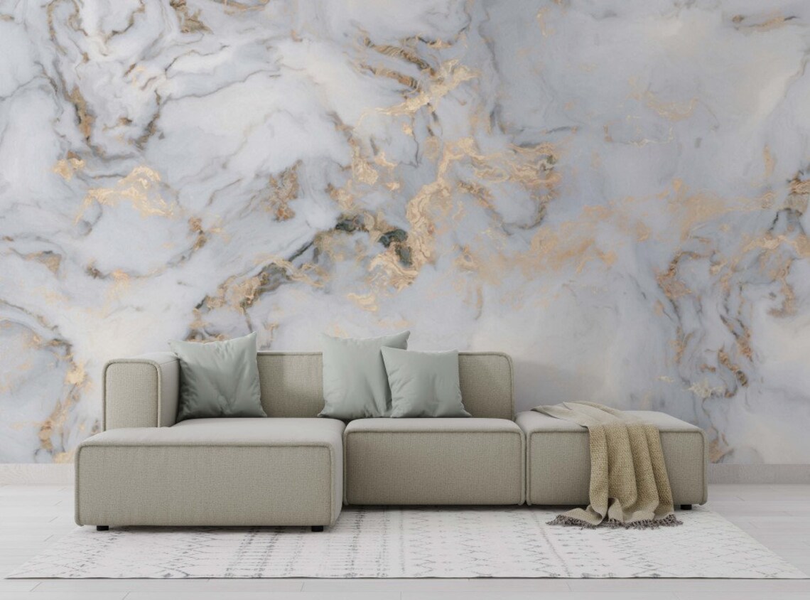 Grau Marmor Golden aussehende Textur Luxus Hintergrund Tapete | Etsy