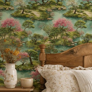 Cherry Blossom Wallpaper Japanese Garden Peel And Stick Serene Landscape Removable Wall Decor