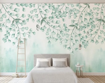 Green Ivy Wallpaper Leaves Wall Mural Leaf Peel and Stick
