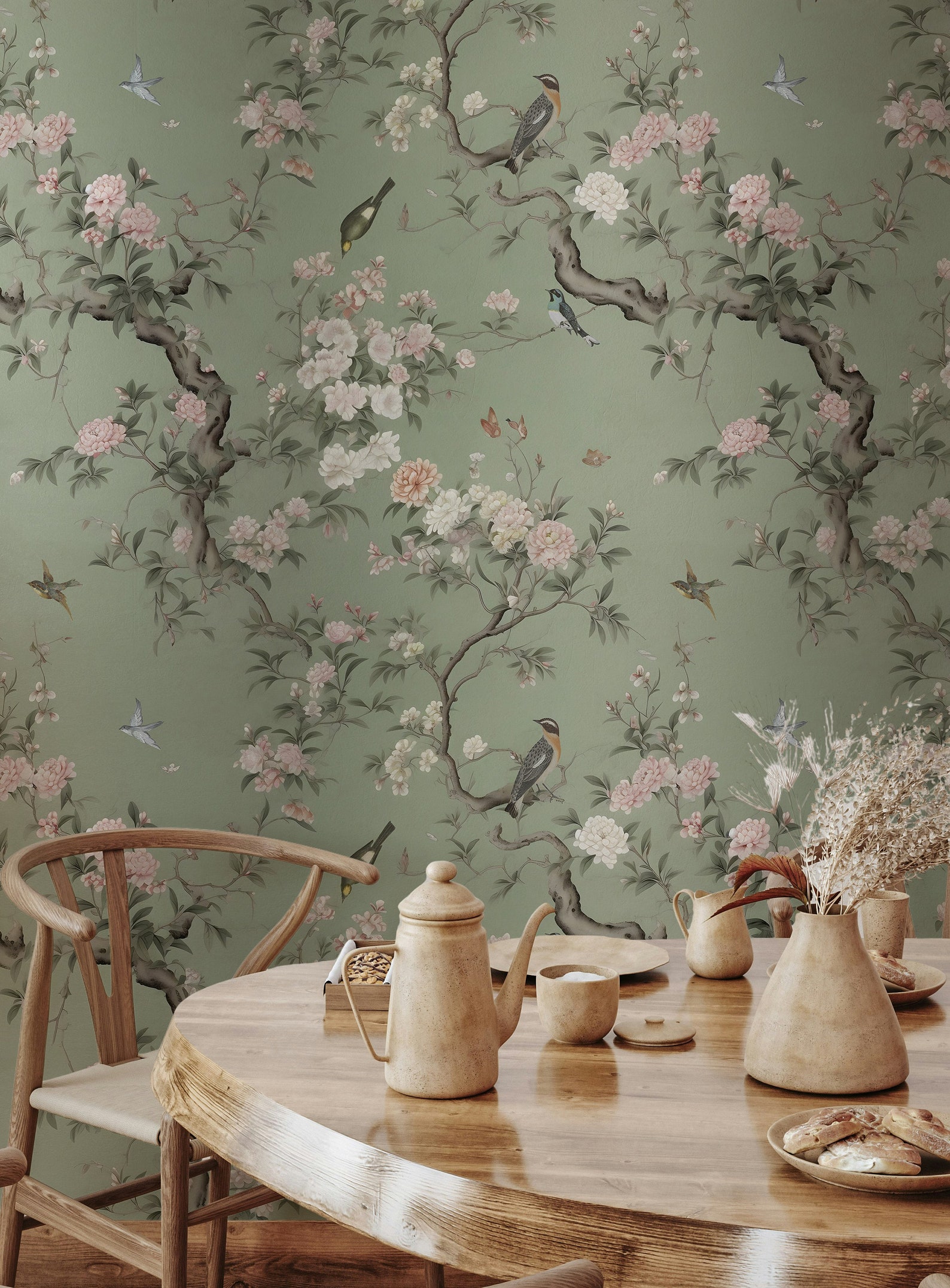 Elegant Chinoiserie Peony Blossom Wallpaper Vintage Pattern With ...