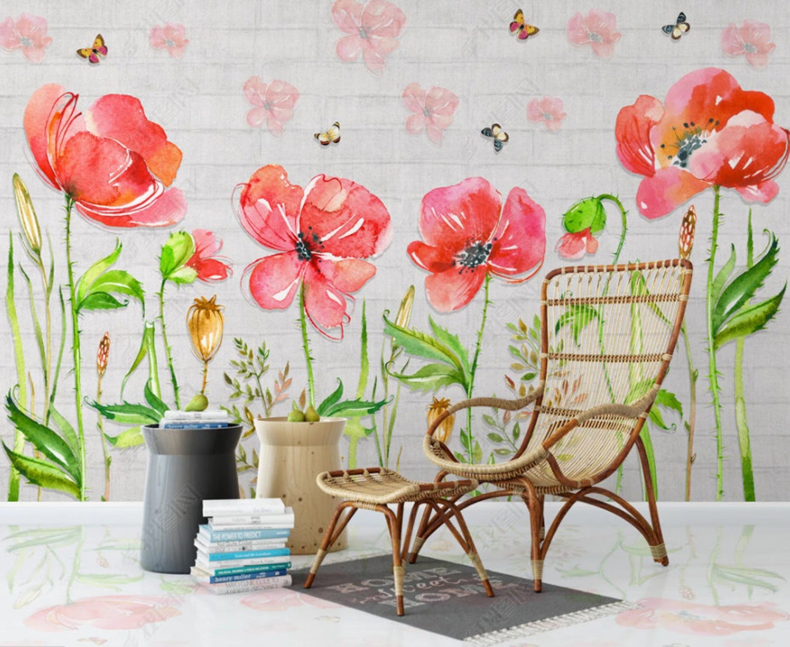 Popy Wallpaper Big Poppies Wall Mural Red Peel and Stick - Etsy