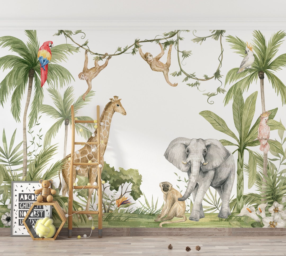 Safari Wallpaper Wildlife Wall Mural Kids Peel and Stick - Etsy