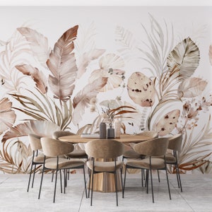 Carta da parati Paradise Palm Leaves Wall Mural Carta da parati esotica Peel and Stick Creamy Wall Art