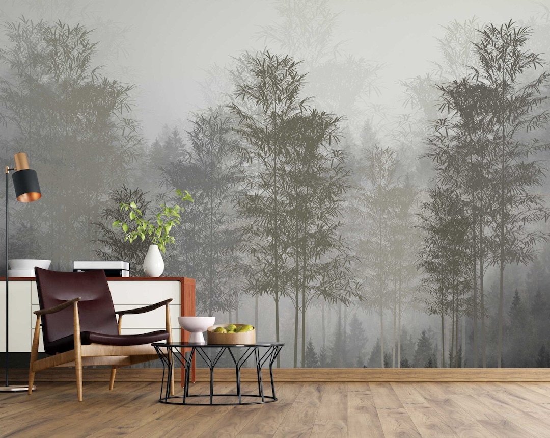 Forest Wallpaper Pine Tree Wall Mural Forest Wall Art Landscape Peel ...