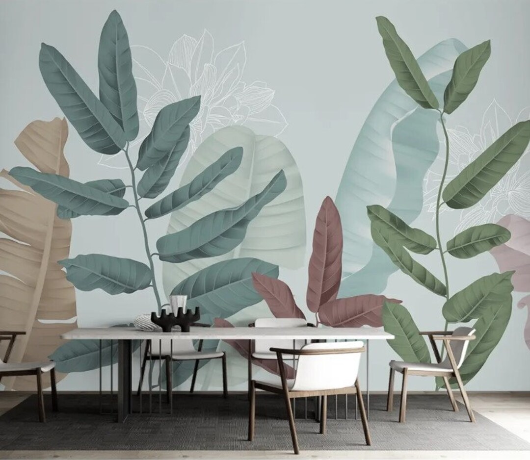 Big Leaves Wallpaper Tropical Wall Mural Plans Wall Art Leaf Peel and ...