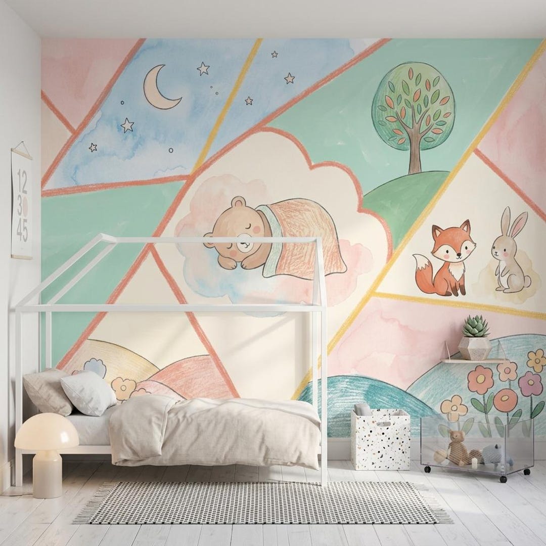 Nursery Wallpaper Pastel Peel and Stick Geometric Panels Removable Wall ...