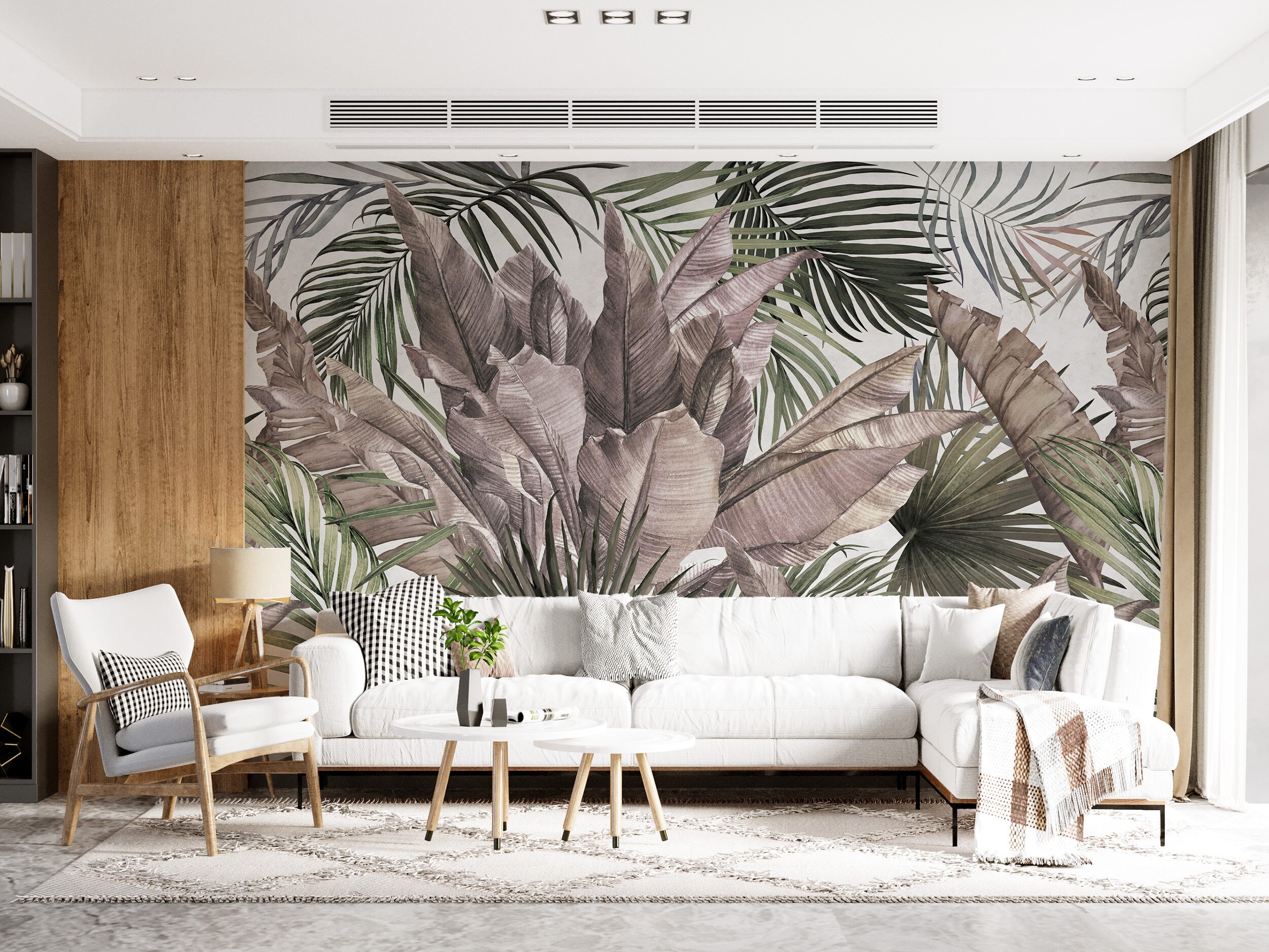 Tropical Palm Leaf Wallpaper Mural: Brown Peel and Stick Wall Art - Etsy