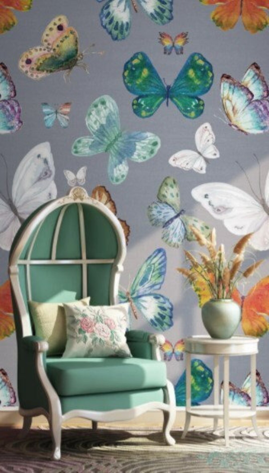 Butterfly Wallpaper Colorful Wall Mural Butterflies Pattern Peel and ...