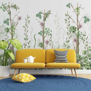 Tropical Trees Wallpaper Green Leaves Peel and Stick Botanic Leaf Wall Mural