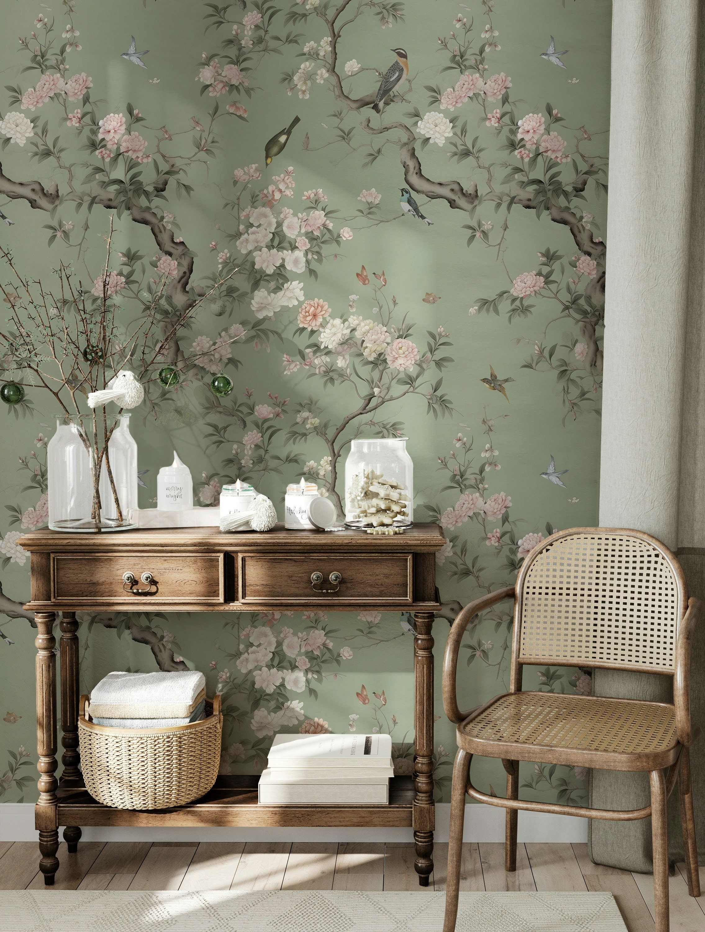 Elegant Chinoiserie Peony Blossom Wallpaper Vintage Pattern With ...