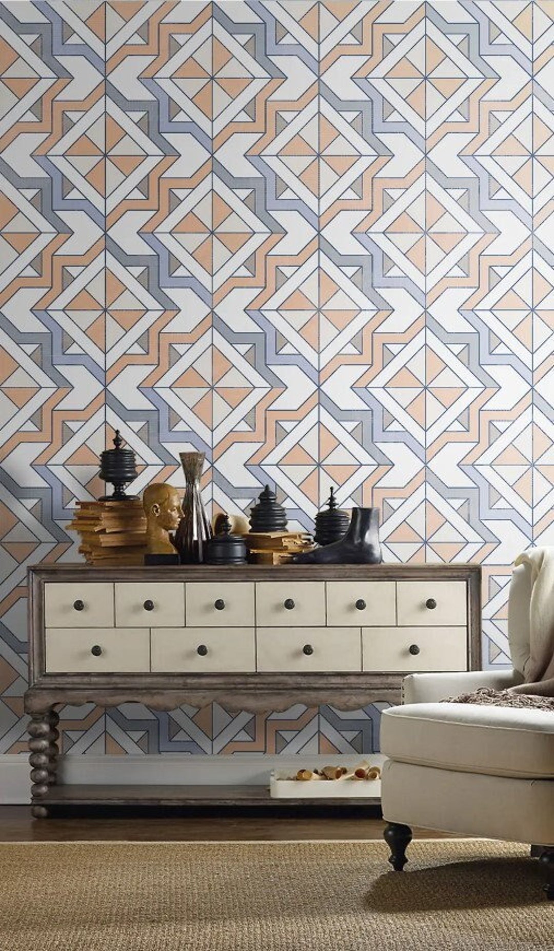 Geometric Wallpaper Triangle Wall Mural Circle Wall Art Soft Color Peel