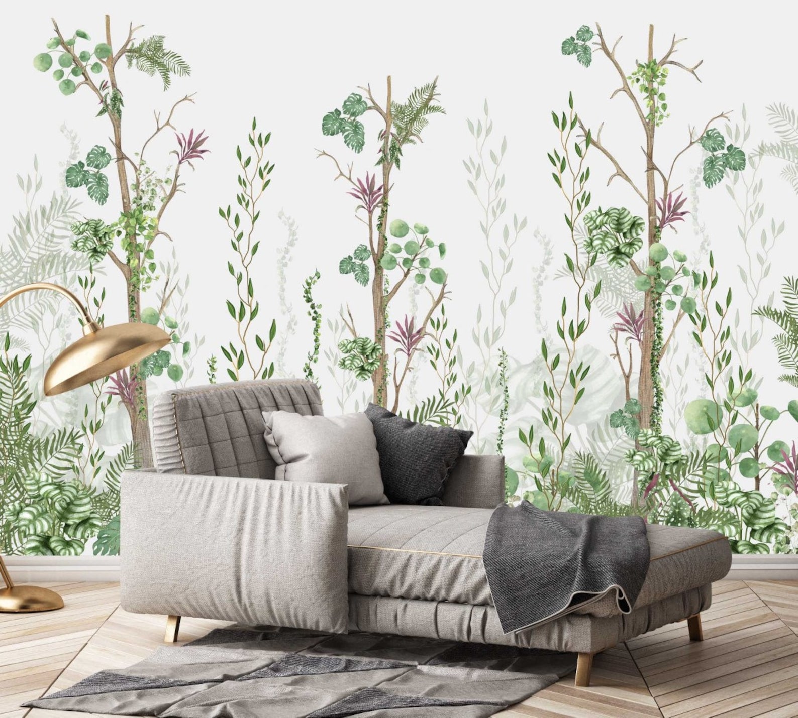 Tropical Trees Wallpaper Green Leaves Peel and Stick Botanic Leaf Wall ...